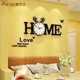 DIY alfabeto casa grande relógio de parede em preto design moderno relógios decoração adesivos sala de estar horloge 210930