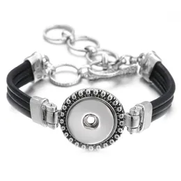 Charmarmband Snap smycken svart läder armband armband passar 20 mm 18mm snaps knappar metallknapp
