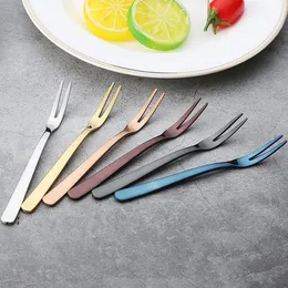 European Style 304 Stainless Steel Fork Creative Color Family Hotel Western Food Dessert Pick Fruit Forks 7 Colors Optional JJF11184