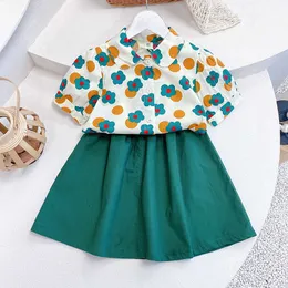 Flicka kläder uppsättning sommar chifon blus skjorta och kjol barn kläder uppsättning blommig skjorta barn tjejer outfits tjejer kläder 210715