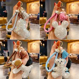 High Quality Strass Rhinestone Bear Animal Keychain Leather Strap Car Key Chain Bag Pendant Llaveros Para Mujer