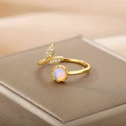 Vintage opal ringar för kvinnor rostfritt stål guld opal kristall sten mode finger ring engagemang bohemiska smycken anillos g1125