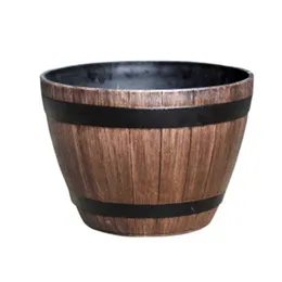 Imitation Wooden Barrel PP Resin Flower Pot Imitated Wood Planting Barrel Gardens Terrasser och imitation Trä fat design 210712