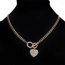 S02198 Fashion Jewelry Rhinstone Love Heart Pendant Necklace Toggle Clasp Chain Choker Necklaces