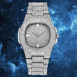 Armbandsur Arranch Ice Starry Rhinestone Out Roll Hip Hop Watch Diamond Men Steel Mens Quartz Klockor Vattentät Relogio Masculino