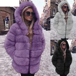 Jaycosin Womens Coats Solid Warm Women Fashion Luxury Faux Fur Coat Hooded Autumn Winter Warm Overrock 18OCT19 T191209