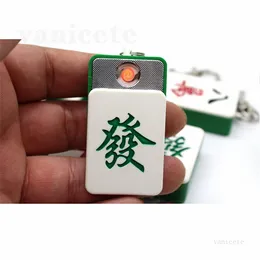 Novelty USB Electric Lighters Rechargeable Turbo Funny Mahjong Keychain Windproof Metal Plasma Lighter For Cigarette Gadgets For Men ZC208