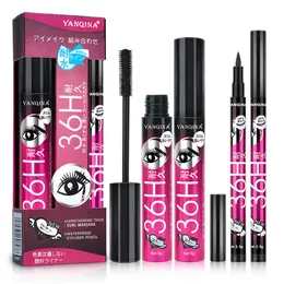 Yanqina czarny płynny eyeliner + tusz do rzęs 2 sztuk w 1 Szybko suszenie wodoodporna nie-smuga liniowa ołówek 3 kolor pakiet 8827 #