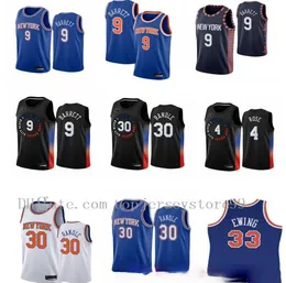 Mens Top QualityRJ 9 Barrett Patrick 33 Ewing Julius 30 Randle Derrick 4 Rose White Blue All stitched Basketball Jerseys 100% Stitched Size S-XXL