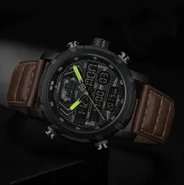 Naviforce męskie zegarki Luksusowe marki Wojskowe zegarek sportowy Mężczyźni LED Quartz Cyfrowy Zegar Skórzany Wodoodporny Wodoodporny Zegarek Męski 210517