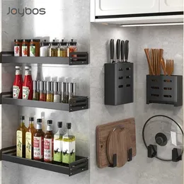 Joybos Kitchen Organizer Shelf Set Wall-mounted Seasoning Holder Punch-free Aluminum Storage 211112