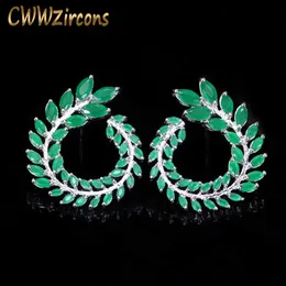 Pendientes simétricos de moda para mujer, Color oro blanco, gran marquesa, hojas de cristal verde, pendiente CZ174 210714