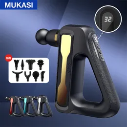 Mukasi 32 Gear LCD дисплей массаж пистолет глубокие мышцы электрические массажер для тела шеи массаж упражнения релаксация для похудения формирование 220121