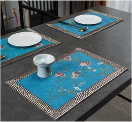 Custom Fine Brodery Peony Flower Placemat Home Hotel Dining Table Mat Bowl Tea Set Kinesisk Porslin Isolering Pad