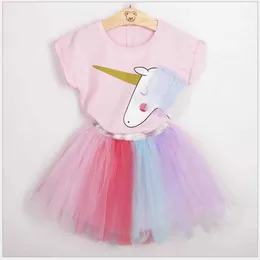 neonata color arcobaleno tutù gonna unicorno set abbigliamento per bambini 2-7 anni cartoon girls 210529