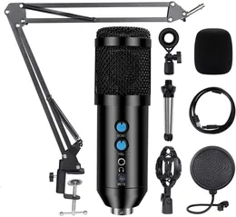 Kit microfono professionale per computer USB a condensatore da studio con braccio a forbice regolabile Supporto antiurto per YouTube