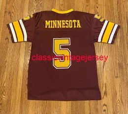 Genähte maßgeschneiderte Minnesota Golden Gophers Vintage NCAA Football Trikot #5 Männer Frauen Jugend Trikot XS-6XL