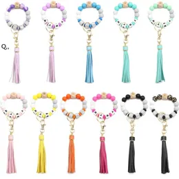 Party Favor Letter Silicone Bead Bracelets Tassel Key Chain Pendant Women's Jewelry Bag Accessories Mother's Day Gift GCB14568