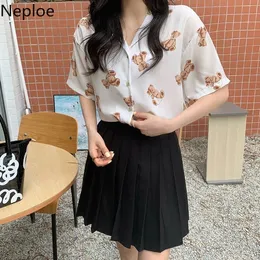 Neploe Shirt Women's Summer Streetwear Cartoon Print Casual Tops Korean Harajuku Short Sleeve Oversize Fashion Loose Blouse 210422