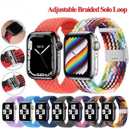 Justerbar fl￤tad solo -slingband f￶r Apple Watch Ultra 49mm Series 8 7 SE 5 41mm 45mm 42mm 38mm 36 f￤rger Nylonband Elastic Armband Iwatch 6 4 3 40mm 44mm Band