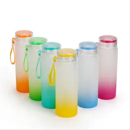 6 Colors 500ml Frosted Glass Mugs Water Bottles Sublimation Water Bottle Gradient Blank Tumbler Drink Ware Cups Z1217A