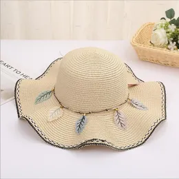 Sunty Protection Ladies längs vågorna Sun Hat Fashion Koreansk stil Vår och Summer Straw Hat Caps Wide Brim Hattar