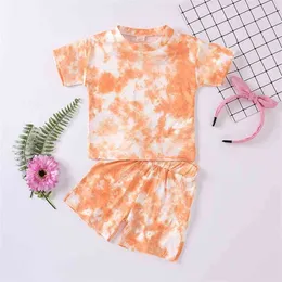 Children Clothing Summer Tie-Dye Print Round Neck T-Shirt+Pants 2Pcs Kids Baby Boy Clothes For Girls 210528