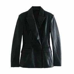 Cool Women PU Leather Blazer Autumn Fashion Ladies Suit Black Casual Pockets Female Jackets Slim Girls Coat 210430