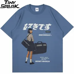 Hip Hop Streetwear Harajuku T Shirt Chica Japonés Kanji Imprimir Camiseta Hombres Verano Manga corta Camiseta Algodón Tops sueltos Tees 210409