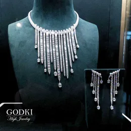 Godki Luxury Clear CZ Zircon Dubai Bridal Necklace Set för kvinnor Bröllop Saudi Nigeria CZ Crystal Dress Party Smycken Set 2020 H1022
