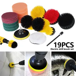 19pcs Drill Brush Attachments Set Electric Drill Brush Scrub Pads Grout Power Drills All Purpose Power Scrubber Cleaning Tools 210329