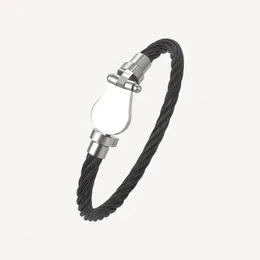 Bracciale con cavo a ferro di cavallo moda Braccialetti in acciaio inossidabile nero placcato oro bianco Braccialetti per uomo Accessori regalo donna con sacchetti per gioielli all'ingrosso