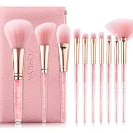 Make Up Borstes 10st Diamand Makeup Brush Set med Pink Pu Leather Bag Face and Eye