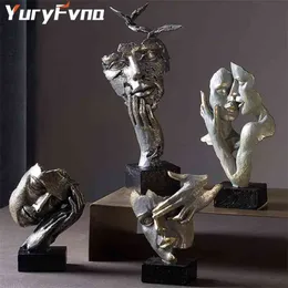 YuryFvna Lovers Skulptur Abstrakt Romantiskt Par Statyer Moderna Kreativa Figuriner Handgjorda Ornament Hem Inredning Gåvor 210811