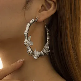 Silver Gold Hoop Earrings Women Iced Out Bling Animal Rhinestone Butterfly Geometric Bamboo Bone Earring Fashion Brand Statement S248N