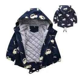 Winter Boys Jackets Child Kids Thick Warm Catoon Car Hooded Coats Baby Girls Mid-Long Outwear Windbreaker Clothing 211203