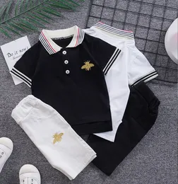 Verão meninos polo camisas crianças conjunto de roupas ternos do bebê coreano manga curta lapela conjuntos de duas peças