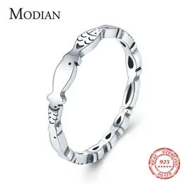 Neuartige Fisch Stapelbarer Ring Echt 925 Sterling Silber Mode Besondere Tier Fingerringe Minimalistischen Schmuck Für Frauen Geschenk 210707