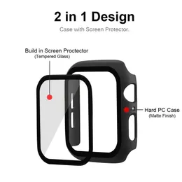 Matte Hard Horloge Gevallen met Glas Screen Protector voor Apple Iwatch Series 5/4/3/2/1 Volledige dekking 38 40 42 44 mm PC TPU 2in1 Case Cover