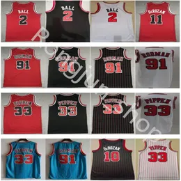 Män 2 Lonzo Ball Basketball Jersey 11 DeMar Derozan 23 Dennis 91 Rodman Scottie 33 Pippen Red White Black Blue Stripe Shirt Partihandel