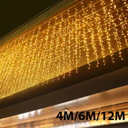 4/6/12M Icicle String Lights Christmas Fairy Light Outdoor Decoration Droop 0.6m Led Curtain Year Wedding Party Garland Lamp 211122