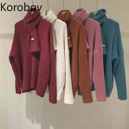 Korobov Kobiety Swetry Nowy Vintage O Neck Długi Rękaw Sueter Mujer Dzianiny Swetry FEMME Koreański Sarf Jumper 210430