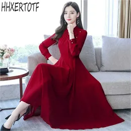 spring Arrival Bohemian Style O Collar Long Sleeve Solid Color Women Chiffon Dress Plus Size 210531