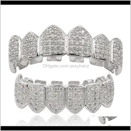 Grillz, Dental Body Jewelry Drop Delivery 2021 Hip Hop Iced Out Cz Bocca Denti Grillz Caps Top Bottom Grill Set Uomo Donna Vampire Grills 85 U