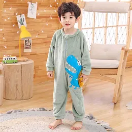 Barnens jumpsuit pyjamas kläder för baby tjejer pojkar barn tecknad djur sleepwear unisex cosplay pajama vinter hem service 211130