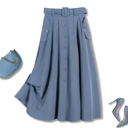Summer Slim skirt women pockets a-line single-breasted large swing umbrella Vintage Button mid-length casual 210420