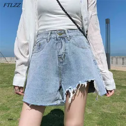 Sommar Kvinnor Vintage Streetwear High Waist Slim Blue Denim Shorts Casual Kvinna Brett Ben Jeans 210430