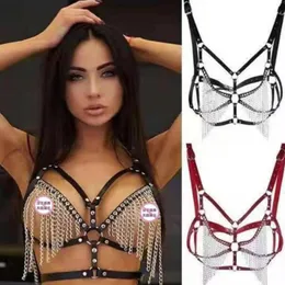 B￤lten Kvinnor Tasselkedja Midjeb￤ltet Svart Sexig PU L￤der Harness Bondags Bur Ladies Leisure Body Chest Rems Suspenders