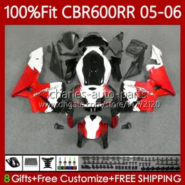 Injection red white mold Fairings For HONDA CBR 600RR 600F5 600CC 2005-2006 Body 72No.22 CBR600 CBR 600 CC F5 RR F 5 2005 2006 CBR600F5 CBR600RR 05 06 OEM Bodywork blk