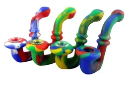 Silicone tubos água hookah bongs rico colorido portátil shisha mão bend colher tubos de tabaco 128mm com vidro tigela ferramenta acessórios de cigarro